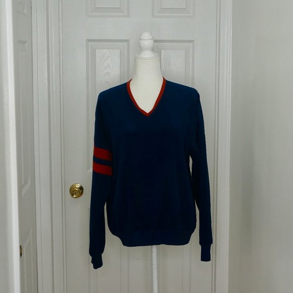 Lee Other - VINTAGE LEE Blue & Red/Orange V-Neck Sweater (M)